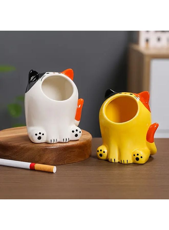 منفضة سجائر القط الأصفر العتيقة اللطيفة من الزجاج والسيراميك حرفة لتزيين طاولة القهوة في غرفة المعيشة هدية - Image 1